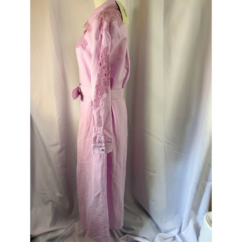Dream Catcher Lilac Pink Ramie Crochet Lace Belted Shirtdress NWT Size M - Picture 4 of 16